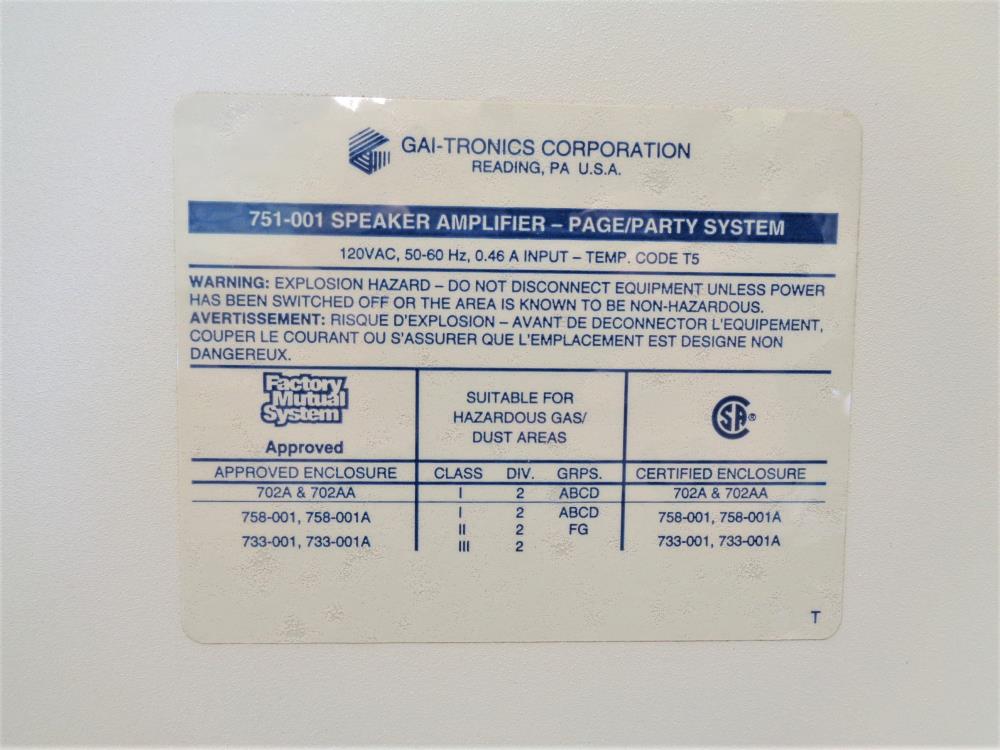 Gai-Tronics Speaker Amplifier Page Party System 751-001 w/ Enclosure 733-001